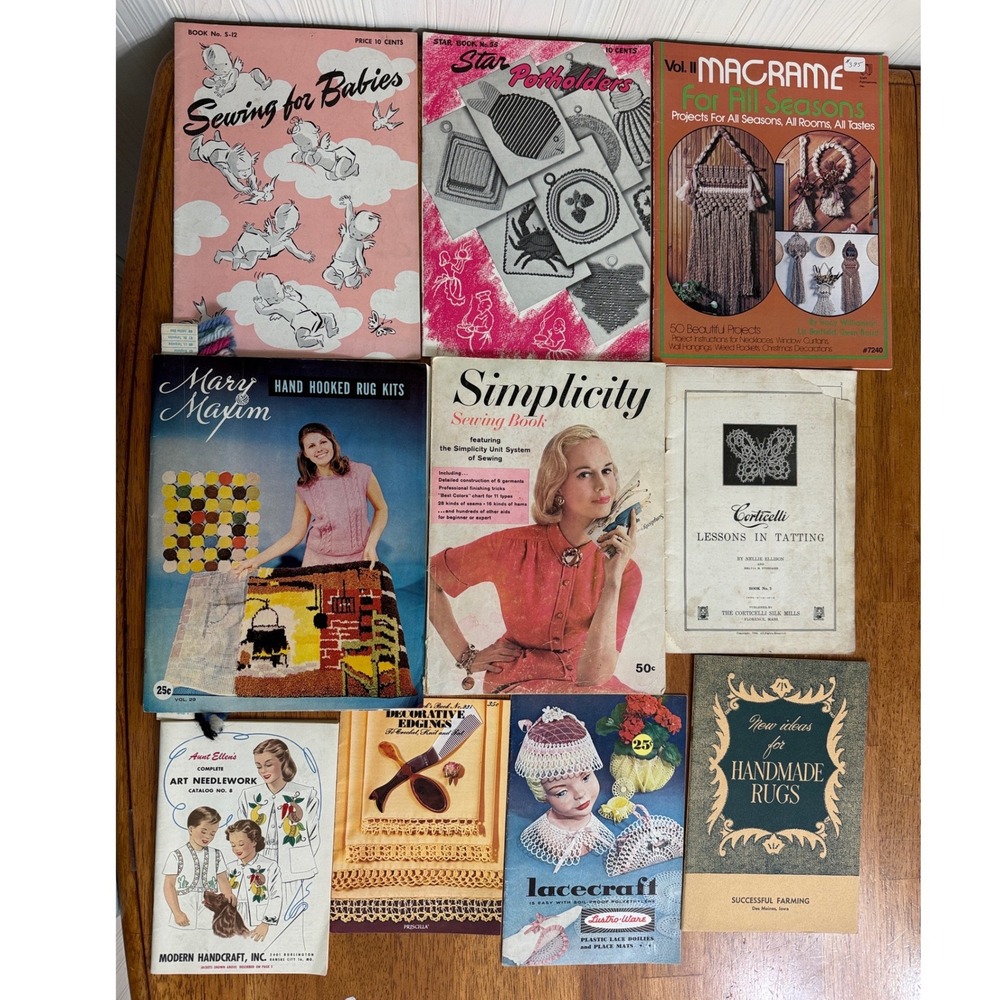 Lot of 10 Vintage Craft Sewing Books Needlework Edging  40s 50s 60s 70s